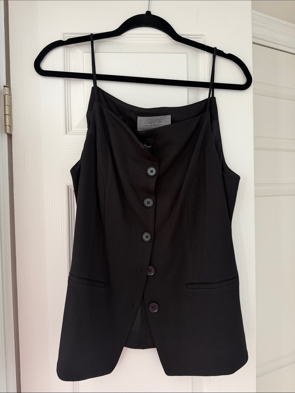 Sunday in Brooklyn Black Button-Front Spaghetti Strap Camisole